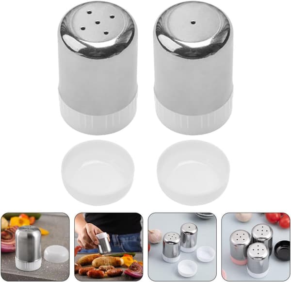 2-pack kryddburkar i rostfritt stål, kökskryddpulverflaskor - silver
