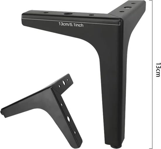 4-delade 13 cm kraftiga mattsvarta metalltriangulära möbelbordsben