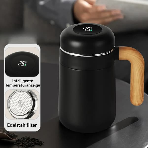 Isolerad mugg, 480 ml kaffemugg, digital display, för take away-kaffe.