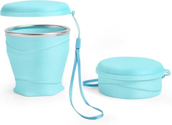2-pack hopfällbara dricksmuggar i silikon med lock (260 ml, blå)