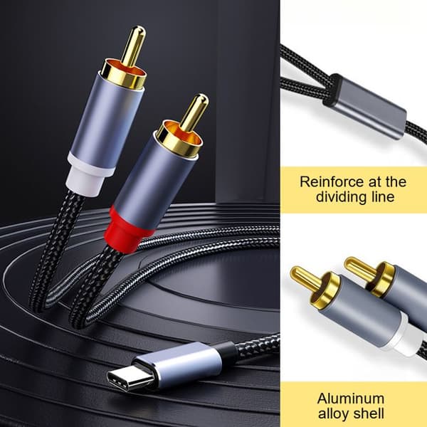 USB-C–2x RCA-stereoaudiokaapeli - Harmaa