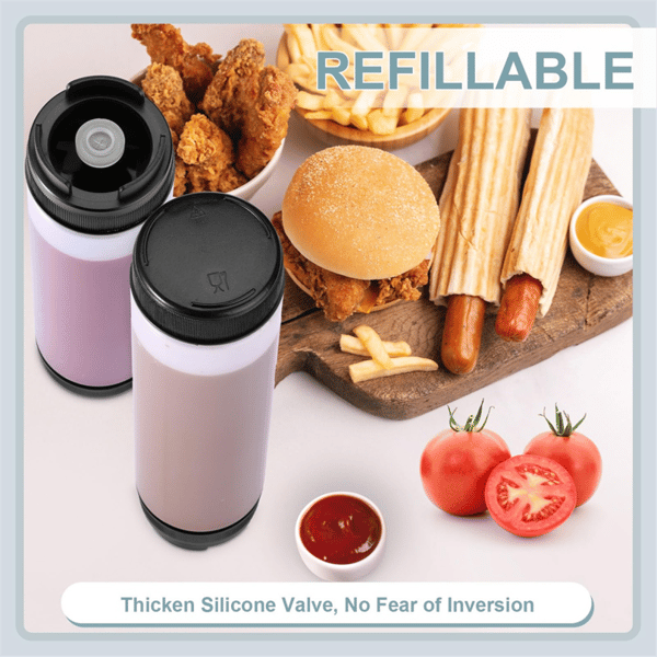 set med tre 400 ml mjukglass-kryddflaskor, inverterade plastflaskor.