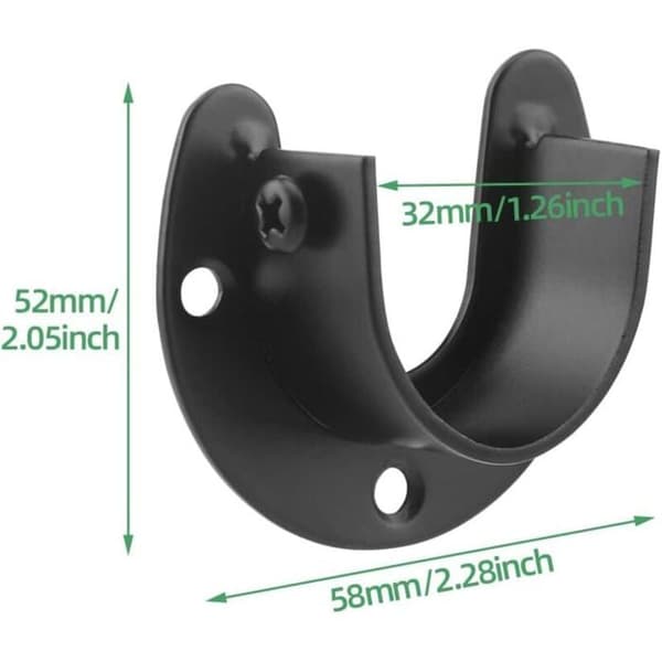 Gardinstångsfäste - 32mm - Rostfritt stål - Svart - 2-pack