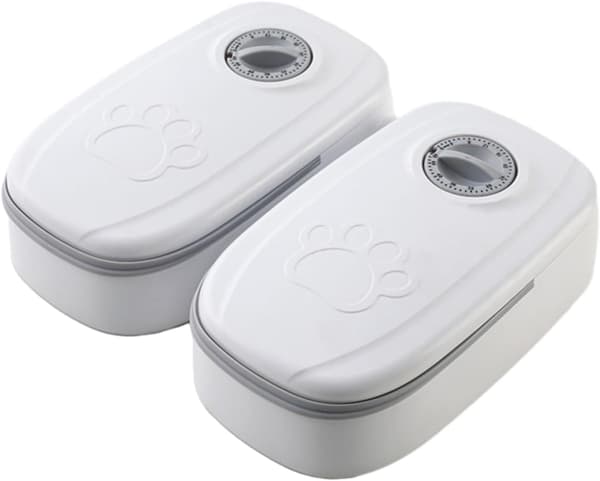 Automatisk kæledyrsfoderautomat, kattefoderautomat med 48-timers timer, foderautomat til tør- og vådfoder til hunde, tidsindstillet foderautomat med dobbelt slot
