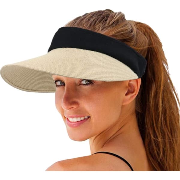 Dame Solhat, Bred Skygge, Sommer UV-beskyttelse Strandhat, Sammenfoldelig Solhat - Beige