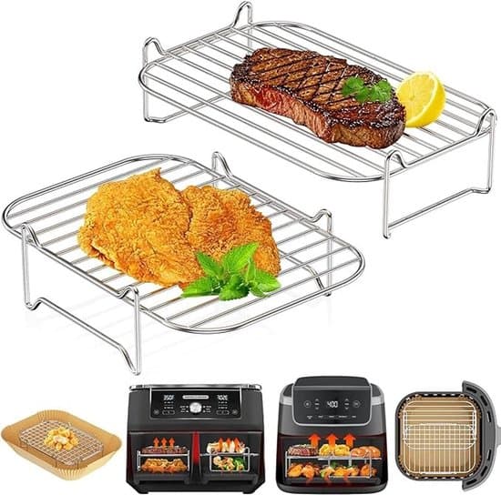 Stapelbart grillgaller för airfryer - 2-delat set i rostfritt stål