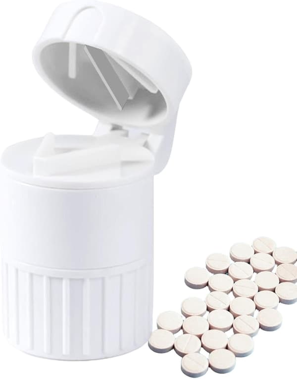 2-pack bärbar 4-i-1 spraytablettkvarn med drickskopp och pillerlåda - vit