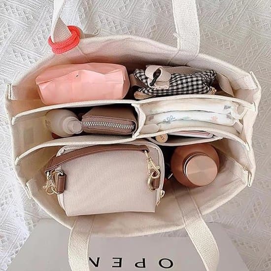 Off-White Multi-Compartment Canvas Commuter Tote Bag, 30x16x24 cm