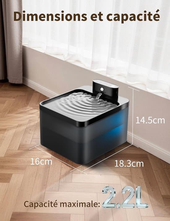 Kattvattenfontän - Vattendispenser - Fräscht vattenflöde - Trådlös sensor - 2,2 liter - Svart
