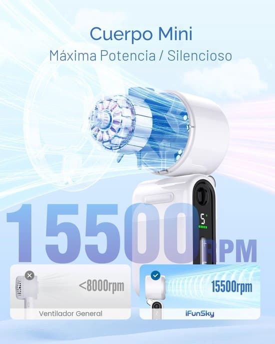 Sammenfoldelig 5-trins genopladelig mini håndholdt ventilator - Hvid