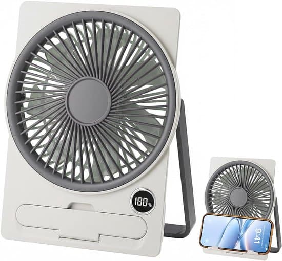 Støjsvag USB-bordventilator, miniventilator med 5 hastighedsindstillinger og LED-display (grå).