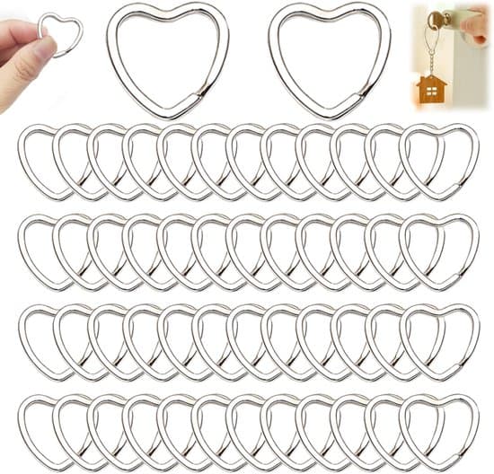 50-pack silver 31 mm hjärtformade nyckelringar i metall