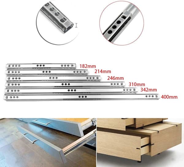 - Metalllådanskenor - 2-pack - Fullt utdrag - 17mm