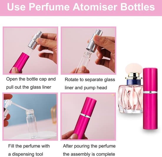 Set med 4 tomma parfymsprayflaskor (10 ml), påfyllningsbara atomizers, minisprayflaskor, resevänliga för män och kvinnor på semester