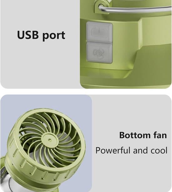 USB Solar Campinglanterne Arbejdslys med Ventilator til Udendørs Telte