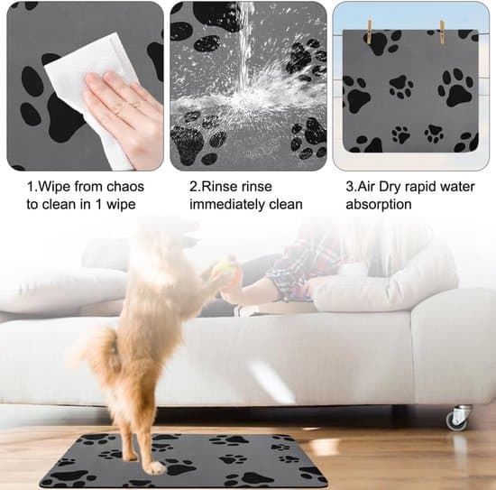 Absorberende kattefodermåtte 40 × 60 cm, hurtigtørrende, vandtæt og skridsikker fodermåtte til hunde og katte – velegnet til foder- og vanddispensere