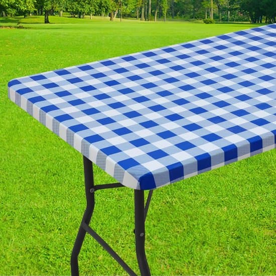 75x183 cm Blå/Vit Elastisk Vattentät Laminerad Vinyl Picknickduk