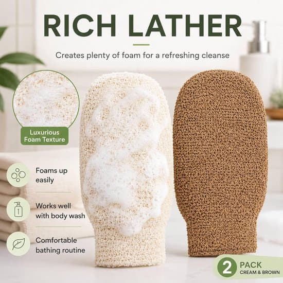 2-pak bambusfiber eksfolierende badehansker - beige/brun