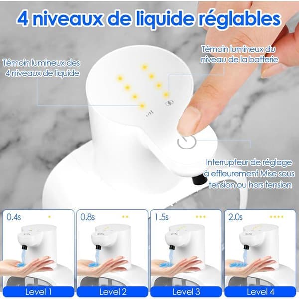 Väggmonterad automatisk tvåldispenser, 500 ml, diskmedel/tvål - vit