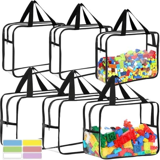 6-pack transparenta återanvändbara PVC-leksaksförvaringsväskor