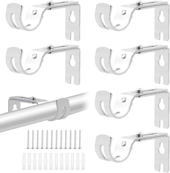 Gardinstångsfäste - Väggmonterat gardinstångsfäste - Gardindekoration - Justerbar design - 6-pack - Silver