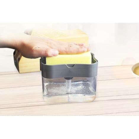 Køkkenopvaskemiddeldispenser, innovativ 2-i-1 sæbedispenser og svampeholder, sort.