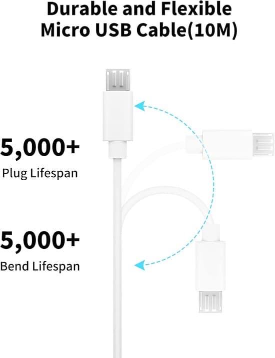 10-meters Micro-USB laddningskabel för Xiaomi 360° Panoramasäkerhetskameror