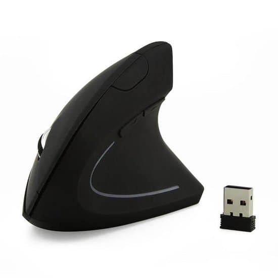 Sort trådløs, ergonomisk vertikal optisk USB-mus egnet til bærbare computere.