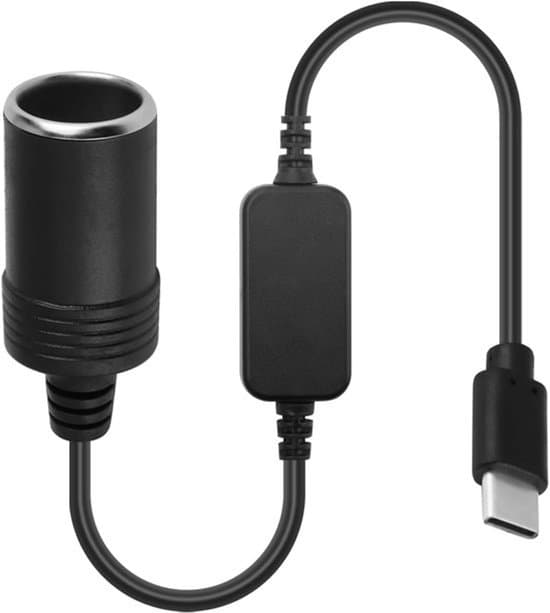 Bil cigarettænderadapter - USB-C til bil cigarettænderadapter - 12V - Sort - USB boostkabel 5V til 12V cigarettænder hun