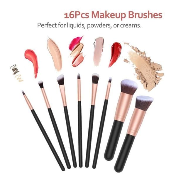 Makeupbørstesæt - Professionelt sæt - Foundationbørste - Makeup taske