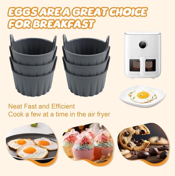 Airfryer æg bageform sæt, 6 stk, genanvendelige silikoneforme (grå)
