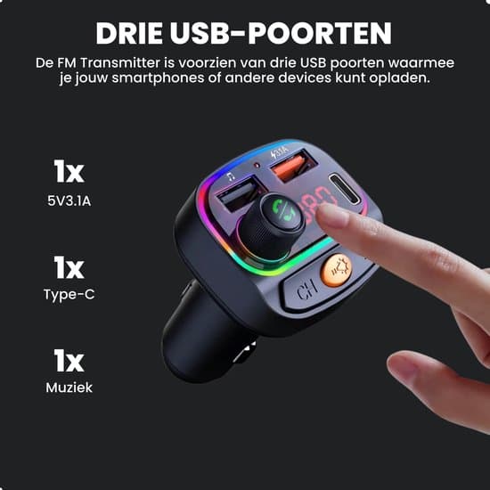 FM Bluetooth-sändare, bilradio, billaddare, dubbel USB, handsfree-samtal, Bluetooth-adapter