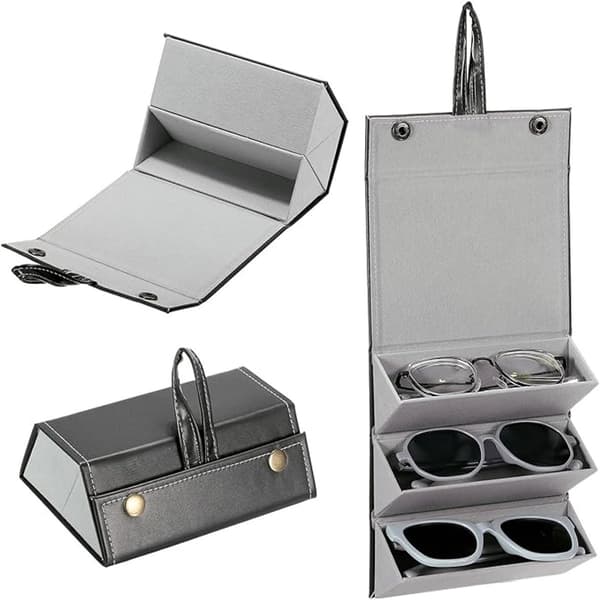 Rejse solbrille organizer taske - foldbar - 3 rum - sort