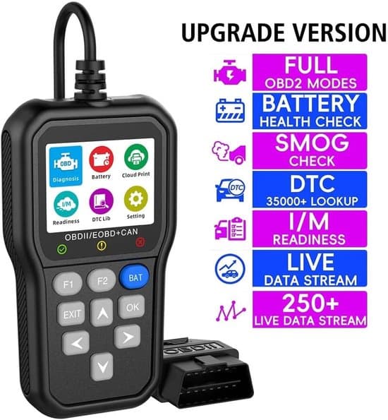 OBD2-scanner – Motorfejlkoder med livedata – Batterimonitor – Diagnosescanner til OBDII/EOBD/JOBD+CAN-køretøjer – til 1996 eller nyere