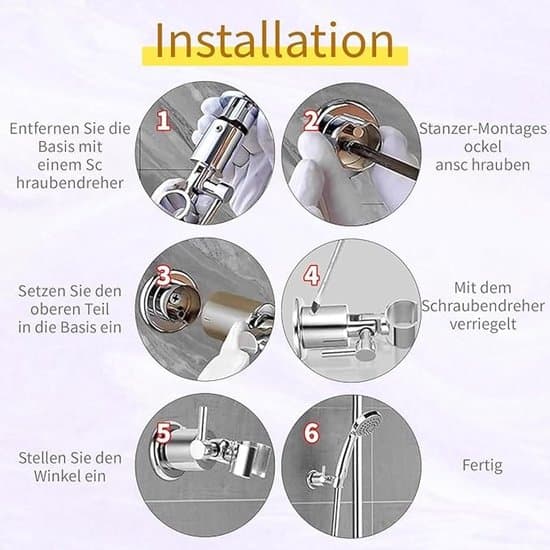 Justerbart duschhuvudfäste i metall, universell installationsmetod