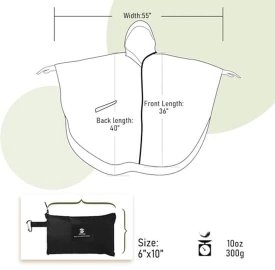 Voksen Regnponcho - Vandtæt - Multifunktionel Regnkappe - Stor Hætte - Hurtigtørrende - 100% Polyester