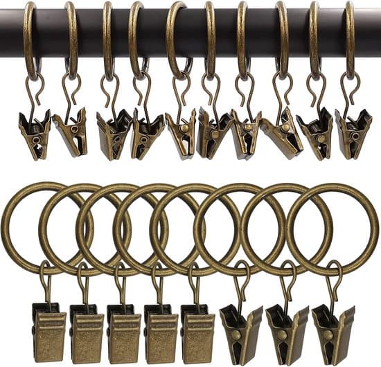 45-dele bronze metal badeforhængsringe med clips - 3,8 cm diameter