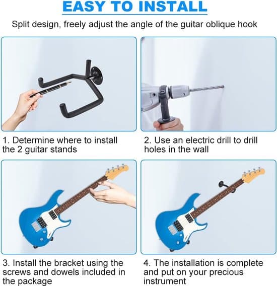 Gitarrväggfästen, väggitarrhållare, 2-delad gitarrhängare, akustisk gitarr klassisk gitarr elgitarr bas ukulele (svart 2 storlekar)