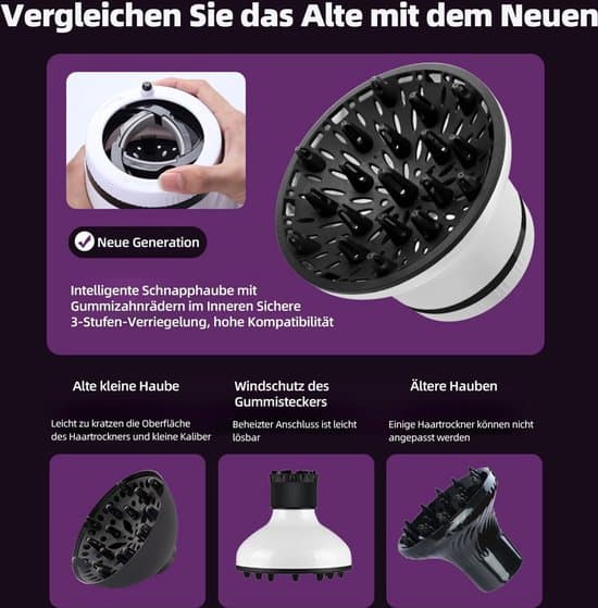 Professionelt hårtørrertilbehør med diffuser, universelt diffusertilbehør, justerbar hårtørrerdiffuser, velegnet til krøllet og bølget hår.