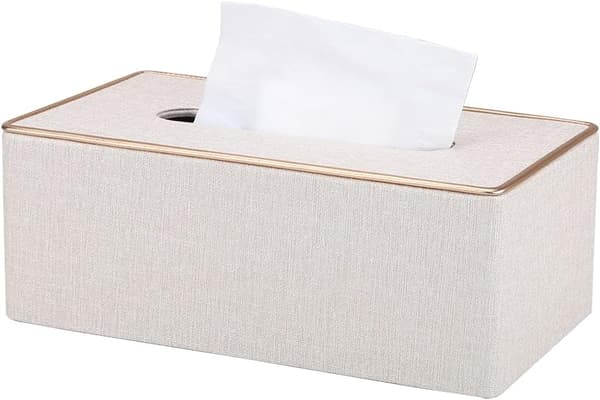 Rektangulær PU-læder tissueboks, Velegnet til kontor/bil (perlehvid)