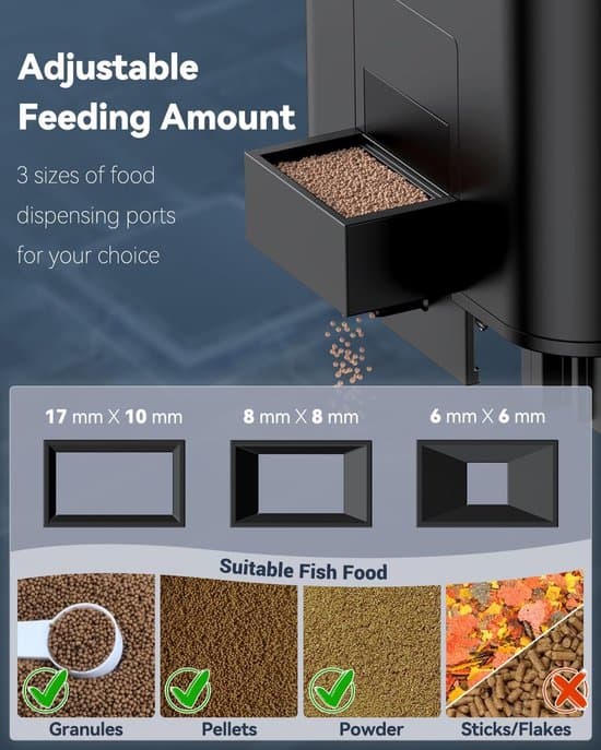Automatisk fiskefoderautomat - 320 ml - med timer - egnet til piller og pulverfoder - egnet til akvarier og damme - foder let at måle og tilføje
