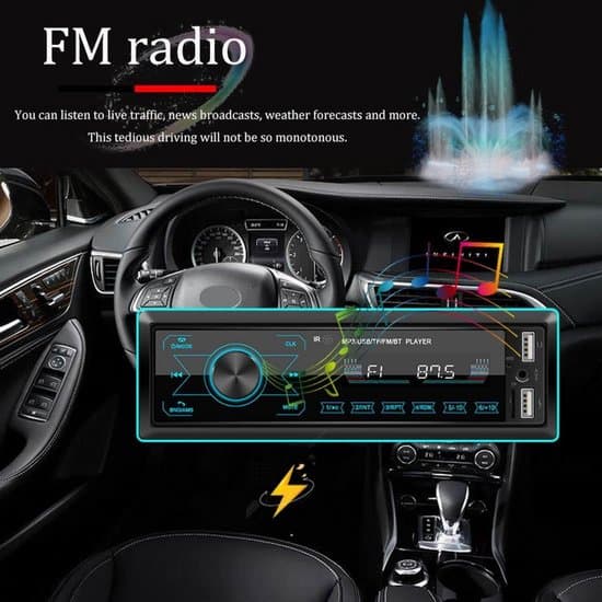 12V bilradio, stöder Bluetooth handsfree-samtal, USB och MP3-spelare, 7-färgs LED-indikator, kompatibel med iOS- och Android-telefoner.