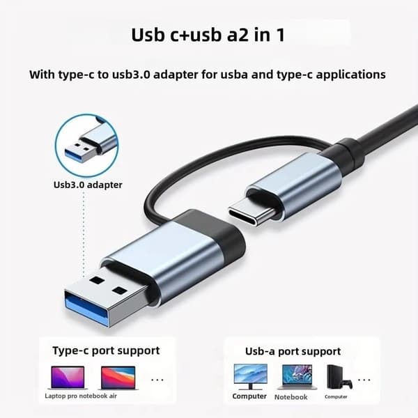 8-i-1 USB-hub USB A/C til 3.0 2.0 Adapter Splitter Dockingstation Forlænger
