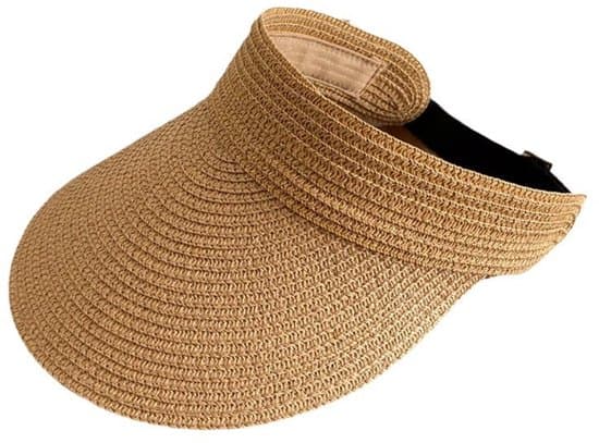 Dame Solhat - Stråhat med Bred Skygge - Sammenfoldelig Sommer Strandhat - Khaki