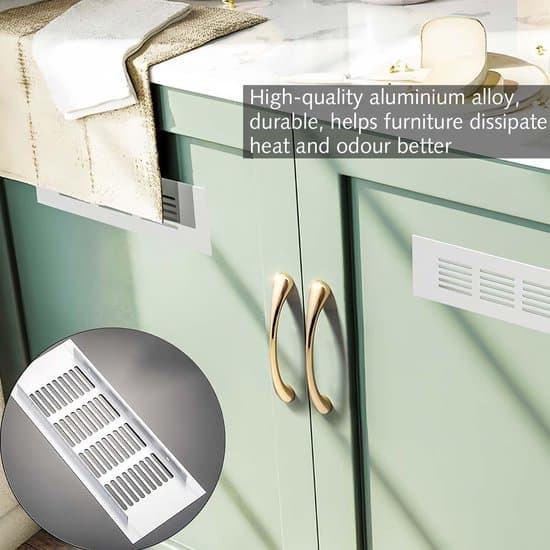 Tvåpack rektangulära ventilationsgaller i aluminiumsilver för köksskåp, sovrumsmöbler, dörrar.