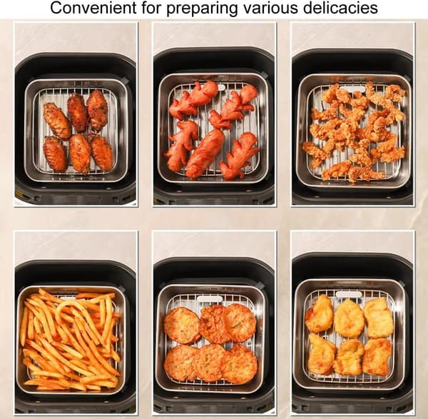 Bageform til airfryer i rustfrit stål, airfryer-form med rist, firkantet form