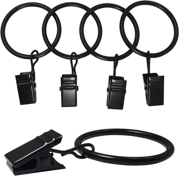 Gardinringe med clips - 40 stk. - Sort - Rustbestandig