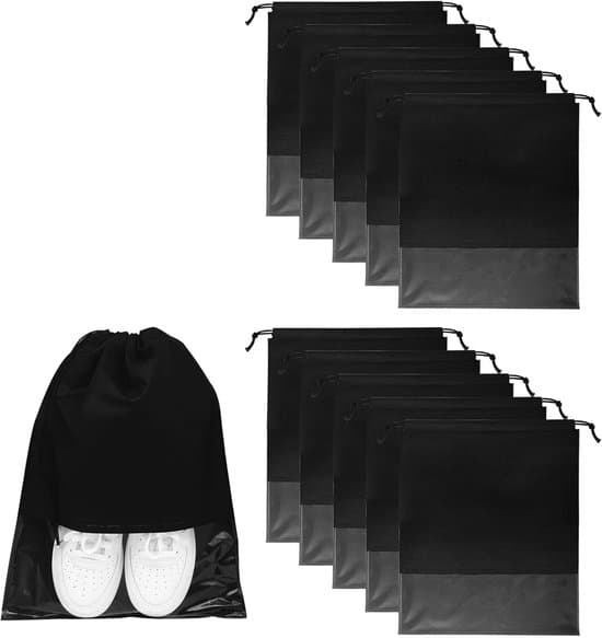 20-pack reseskoväskor, stor storlek, 32 x 44 cm, svart