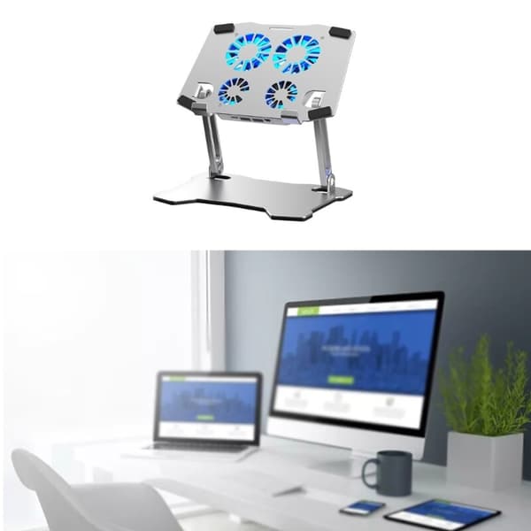 Tabletstander køleplade, bærbar computerstander i aluminiumslegering, kraftig køleventilator