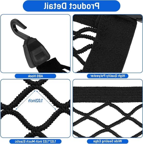Bagagerumsnet - Justerbart elastisk net - Effektiv pladsudnyttelse - Sort - Bagageorganiseringsnet - Velegnet til SUV'er og andre køretøjer...